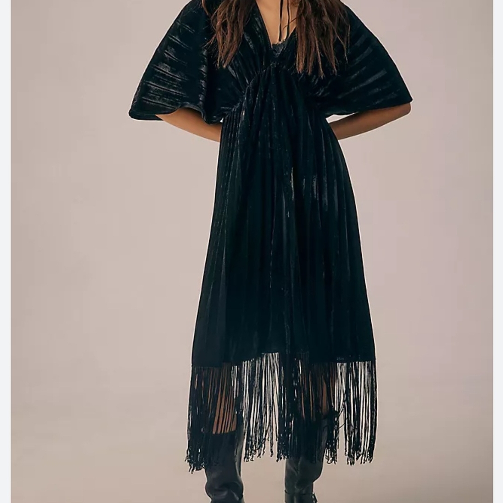 Anthropologie Green Fringe Dress